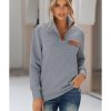 Azura Exchange Quilted Stand Neck Pullover Sweatshirt with Fake Front Pocket – M