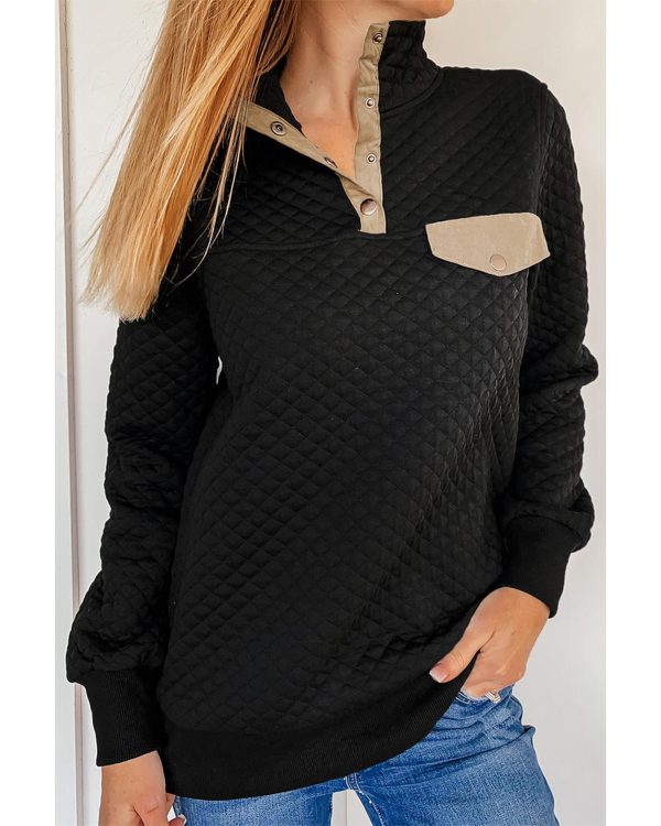 Azura Exchange Quilted Stand Neck Sweatshirt with Fake Front Pocket – L