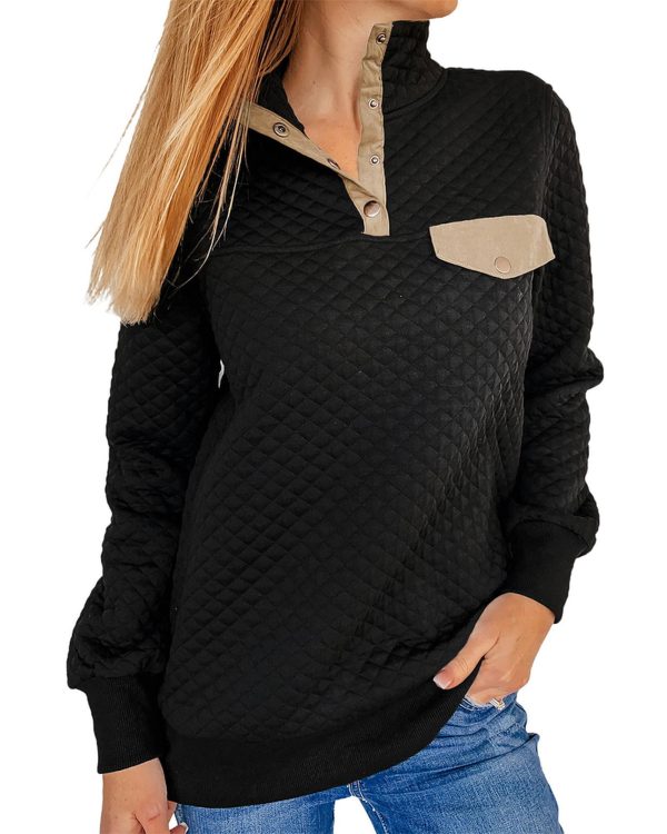 Azura Exchange Quilted Stand Neck Sweatshirt with Fake Front Pocket – L