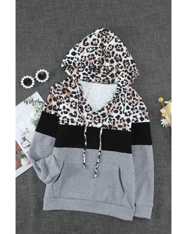 Azura Exchange Leopard Splicing Kangaroo Hoodie – L