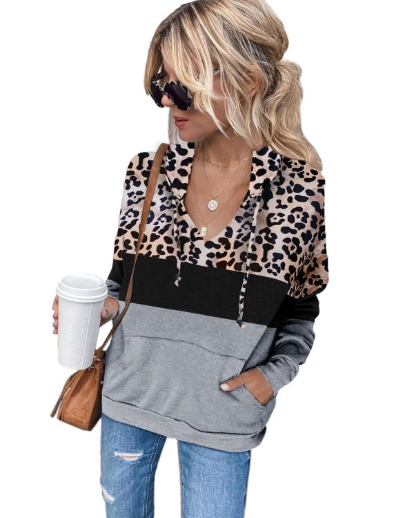 Azura Exchange Leopard Splicing Kangaroo Hoodie – L