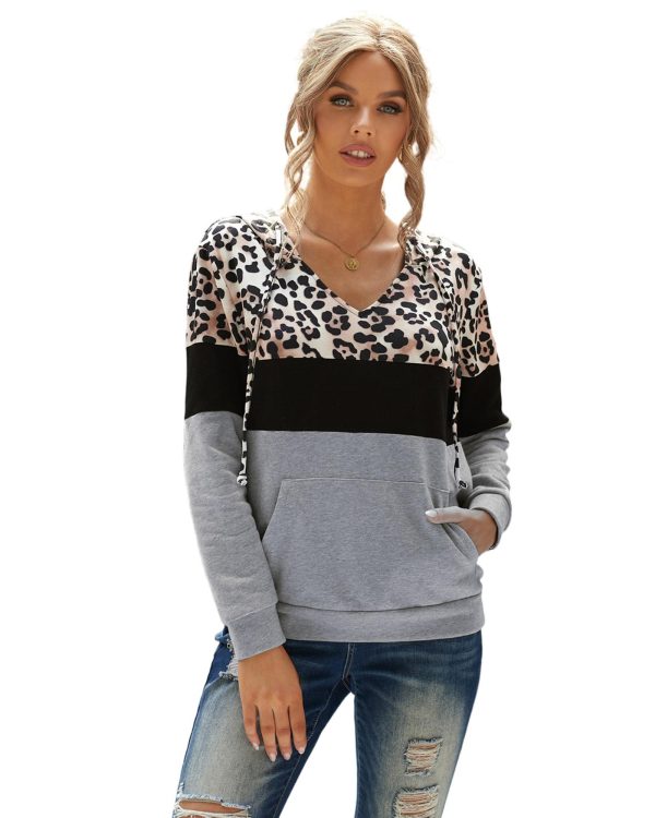 Azura Exchange Leopard Splicing Kangaroo Hoodie – L