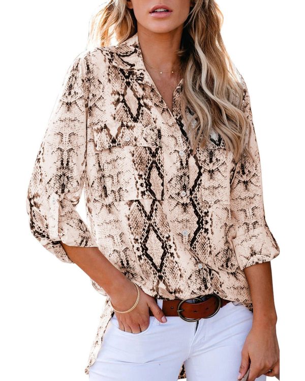 Azura Exchange Snake Print Shirt with Pockets – L