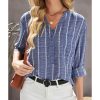 Azura Exchange Striped V Neck Pocket Long Sleeve Top – 2XL