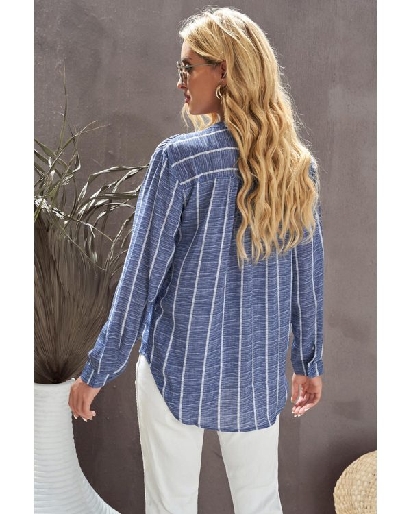 Azura Exchange Striped V Neck Pocket Long Sleeve Top – 2XL