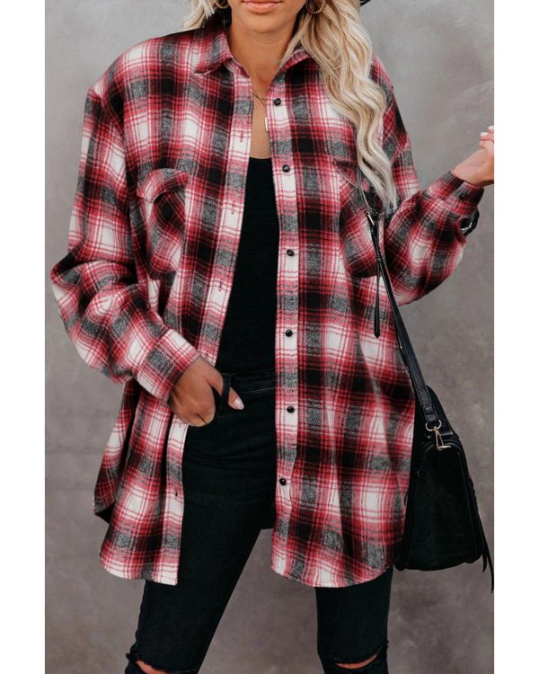 Azura Exchange Plaid Shacket with Buttons Pockets – L