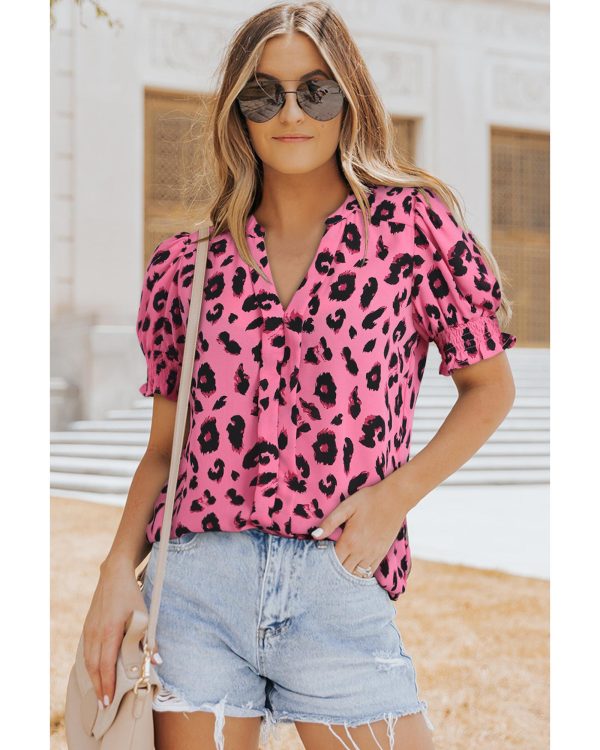 Azura Exchange Leopard Bubble Sleeve Blouse – 2XL