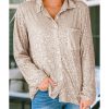 Azura Exchange Sequin Collared Bust Pocket Buttoned Shirt – L