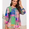 Azura Exchange Floral Patchwork Print Puff Sleeve Shirt – L