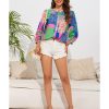 Azura Exchange Floral Patchwork Print Puff Sleeve Shirt – L