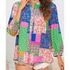 Azura Exchange Floral Patchwork Print Puff Sleeve Shirt – L