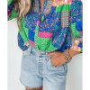 Azura Exchange Floral Patchwork Print Puff Sleeve Shirt – L