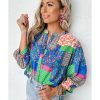 Azura Exchange Floral Patchwork Print Puff Sleeve Shirt – L