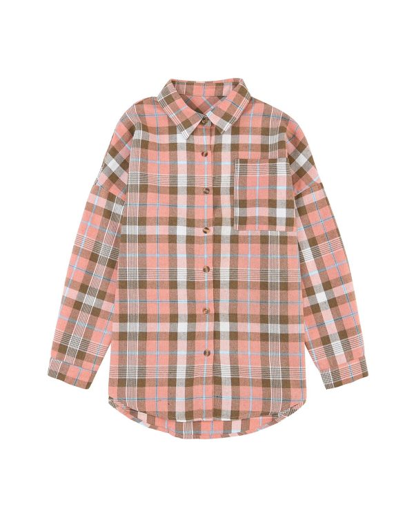 Azura Exchange Plaid Pattern Shirt with Rounded Hem – L