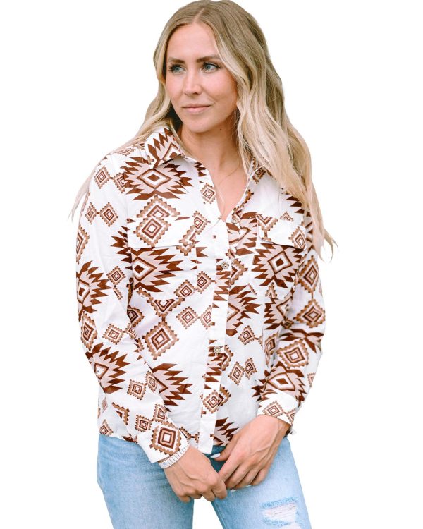 Azura Exchange Button Flap Pocket Shirt with Western Aztec Pattern – L