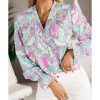 Azura Exchange Floral Print V-Neck Shirt with Ruffle Lapel – L