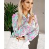 Azura Exchange Floral Print V-Neck Shirt with Ruffle Lapel – L