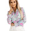 Azura Exchange Floral Print V-Neck Shirt with Ruffle Lapel – L