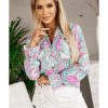 Azura Exchange Floral Print V-Neck Shirt with Ruffle Lapel – L