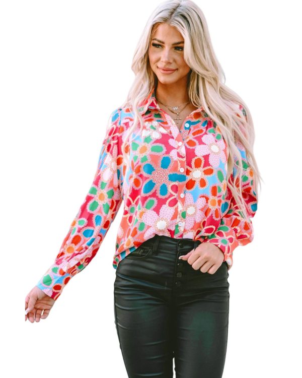 Azura Exchange Floral Print Bubble Sleeve Shirt – 2XL