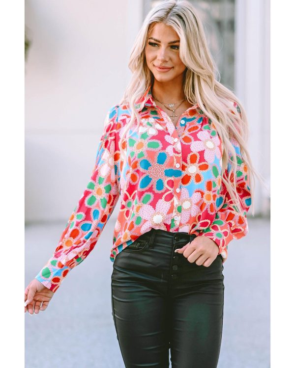 Azura Exchange Floral Print Bubble Sleeve Shirt – 2XL