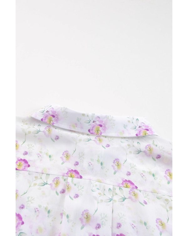 Azura Exchange Floral Print Pleated Flap Pocket Shirt – L