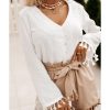 Azura Exchange White Buttoned Tassel Bell Sleeve Shirt – L