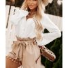 Azura Exchange White Buttoned Tassel Bell Sleeve Shirt – L