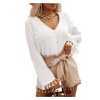 Azura Exchange White Buttoned Tassel Bell Sleeve Shirt – L