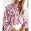 Azura Exchange Frilled Collar Floral Bubble Sleeve Shirt – L