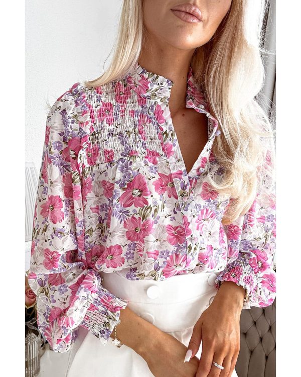 Azura Exchange Frilled Collar Floral Bubble Sleeve Shirt – L