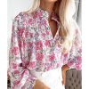 Azura Exchange Frilled Collar Floral Bubble Sleeve Shirt – L