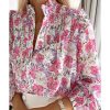 Azura Exchange Frilled Collar Floral Bubble Sleeve Shirt – L