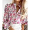 Azura Exchange Frilled Collar Floral Bubble Sleeve Shirt – L