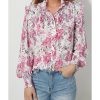 Azura Exchange Frilled Collar Floral Bubble Sleeve Shirt – L