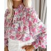 Azura Exchange Frilled Collar Floral Bubble Sleeve Shirt – L