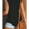 Azura Exchange Sleeveless Crew Neck Black Tank Top with Broken Hole Detail – L