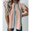 Azura Exchange Striped Tiered Ruffle Cap Sleeve Top – L