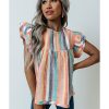 Azura Exchange Striped Tiered Ruffle Cap Sleeve Top – L