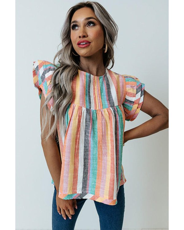 Azura Exchange Striped Tiered Ruffle Cap Sleeve Top – L