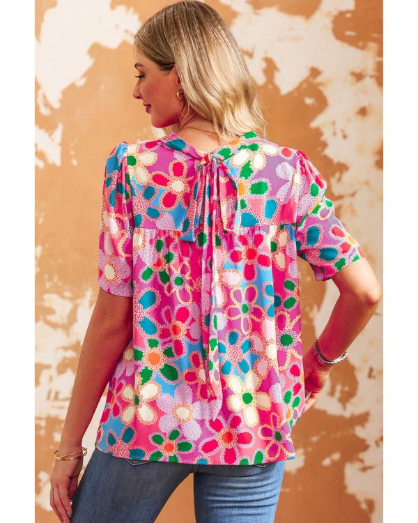 Azura Exchange Flower Print Puff Sleeve Top – L