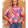 Azura Exchange Flower Print Puff Sleeve Top – L