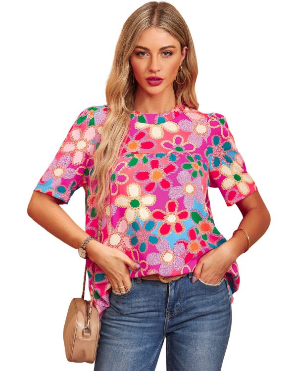 Azura Exchange Flower Print Puff Sleeve Top – L