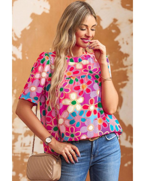 Azura Exchange Flower Print Puff Sleeve Top – L