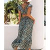 Azura Exchange Floral Ruffled Crop Top and Maxi Skirt Set – L