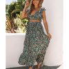 Azura Exchange Floral Ruffled Crop Top and Maxi Skirt Set – L