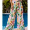 Azura Exchange Tropical Leafy Print Wide Leg Pants with Belt – XL