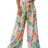 Azura Exchange Tropical Leafy Print Wide Leg Pants with Belt – XL