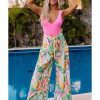 Azura Exchange Tropical Leafy Print Wide Leg Pants with Belt – XL