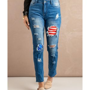 Azura Exchange Stripes and Stars Patches Ripped Jeans